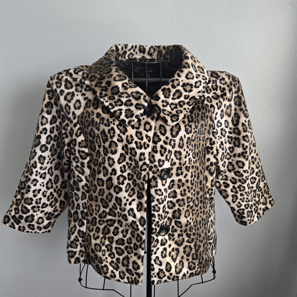 Vintage Style Rafaella Faux Fur Cheetah Print Jacket Retro Indie Sleaze